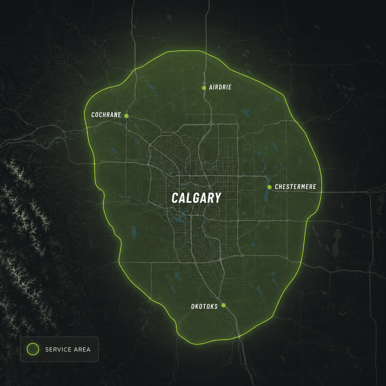 Map of the Ready Fence service area covering Calgary, Airdrie, Cochrane, Chestermere, and Okotoks
